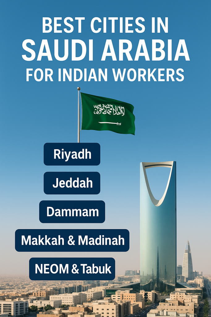 Best Cities in Saudi Arabia for Indian Workers – Top Locations Like Riyadh, Jeddah, Dammam, Makkah, Madinah, NEOM & Tabuk in 2025
